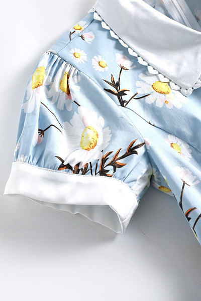 1950-Talls Sommerkjole Med Blått Trykk