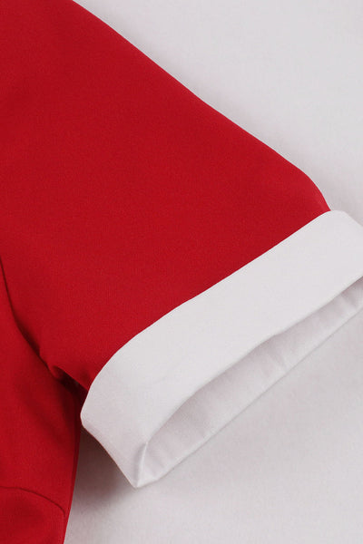 50-Talls Rød Lapelkrage-Swingkjole