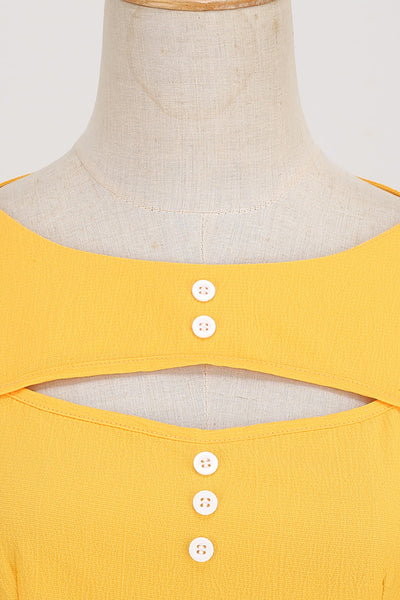 Gul 50-Talls Kjole I Retrostil Med Nøkkelhull