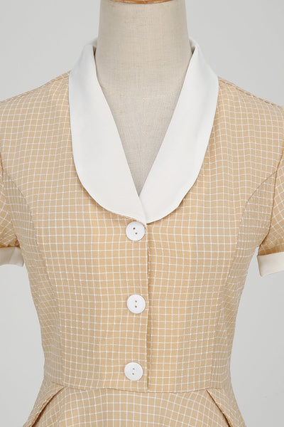 Vintage Rutete Kjole Med Sjalkrage