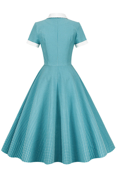 Vintage Rutete Kjole Med Sjalkrage