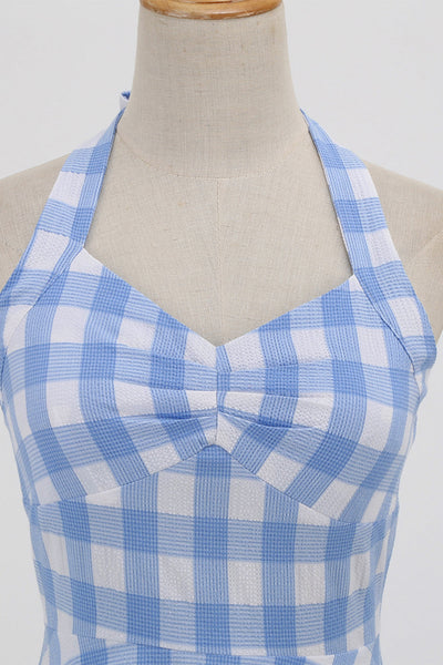 Retro Rutete Ryggløs Kjole For Kvinner