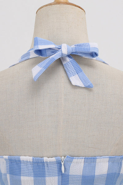 Retro Rutete Ryggløs Kjole For Kvinner