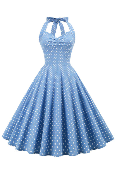 Retro Polka Dot Ryggløs Kjole For Kvinner