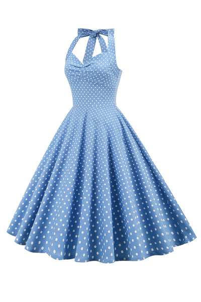 Retro Polka Dot Ryggløs Kjole For Kvinner