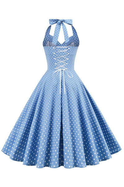 Retro Polka Dot Ryggløs Kjole For Kvinner