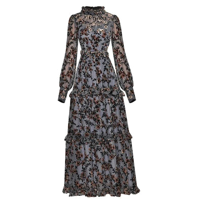 40-Talls Vintage Blå Blomsterkjole