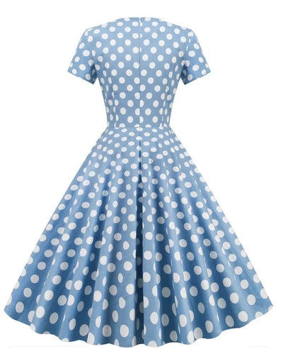 Vintage Blå Polka Dot Åpen Kjole
