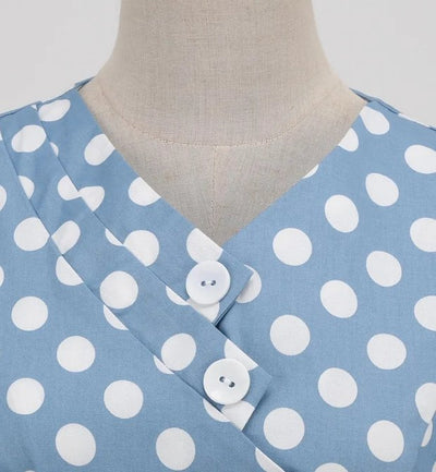 Vintage Blå Polka Dot Åpen Kjole
