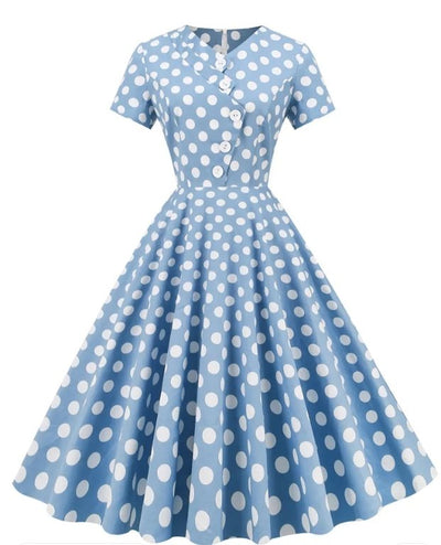 Vintage Blå Polka Dot Åpen Kjole