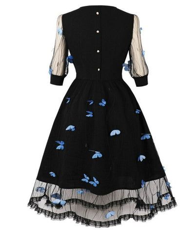 50s Pin Up Blue Butterflies Dress