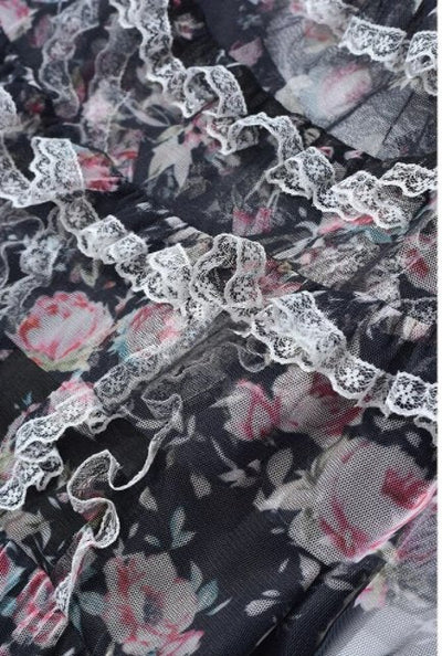 40-Talls Svart Blomsterkjole