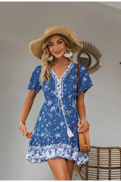 Blå Vintage Blomsterkjole