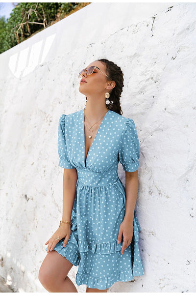 Vintage Blå Prikkete Kjole