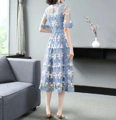 Blå Kjole Vintage Blomster