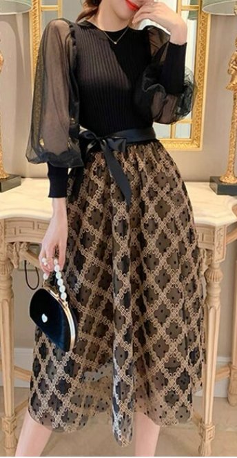 Vintage 40-Talls Svart Rutete Kjole