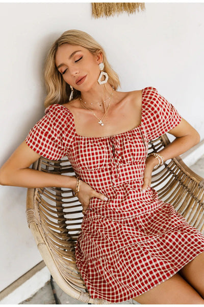 Vintage Rød Rutete Kjole