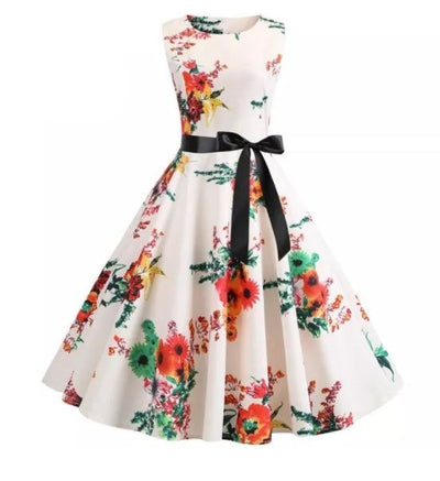 Beige Og Rosa Vintage Blusset Kjole