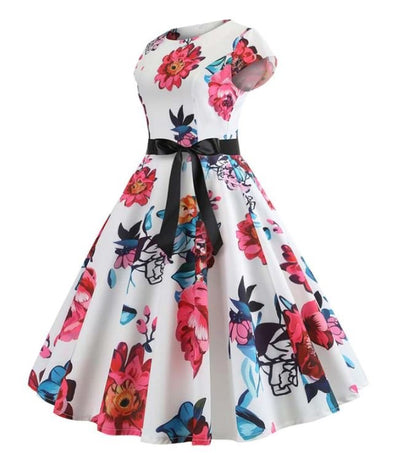 Hvit Og Rosa Vintage Blusset Kjole