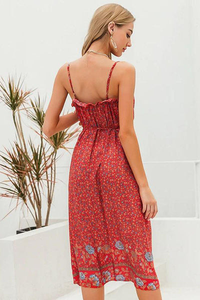 Vintage Rød Blomsterkjole