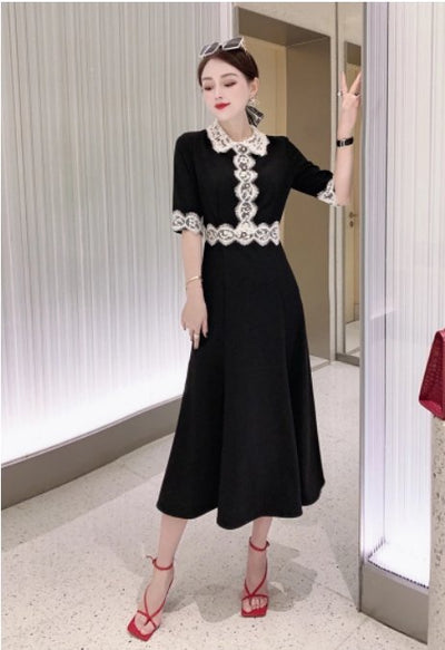 Vintage Svart Slirekjole