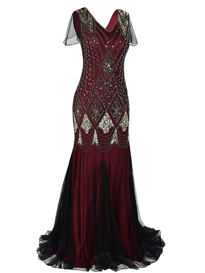 Burgund Haute Couture Lang Gatsby-Kjole