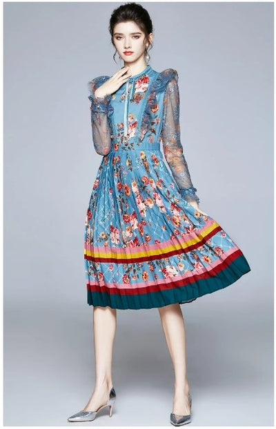 Mint Vintage Blomster Lang Kjole