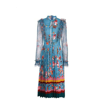 Mint Vintage Blomster Lang Kjole