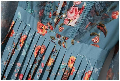 Mint Vintage Blomster Lang Kjole