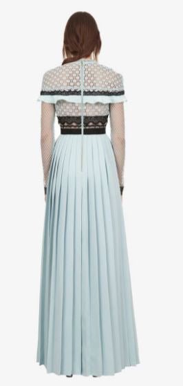 Lang Vintage Blå Volangkjole