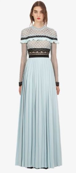 Lang Vintage Blå Volangkjole