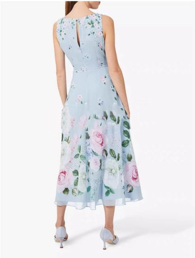 Vintage Blå Blomster Lang Kjole