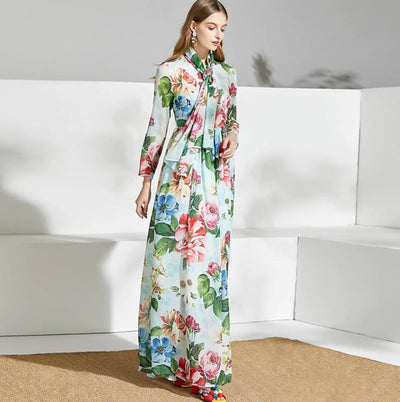 Grønn Vintage Blomster Lang Kjole