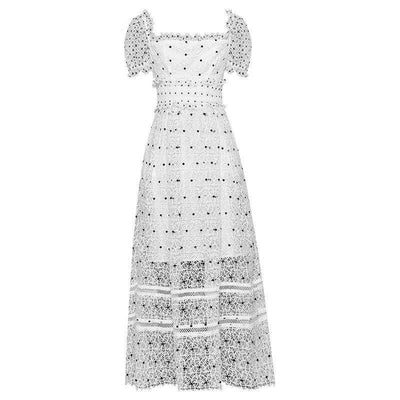 Vintage 40-Talls Hvit Prikkete Kjole