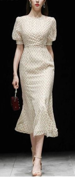 Vintage Beige Kjole Fra 1940-Tallet