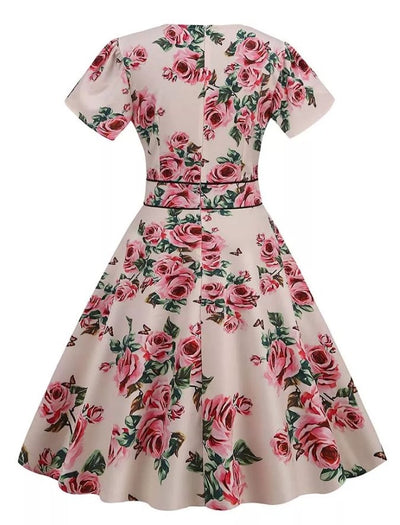 Vintage 60-Talls Beige Blomsterkjole