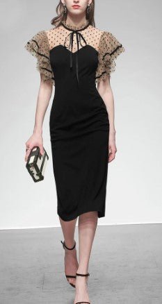 Vintage 40-Talls Svart Høy Midjekjole