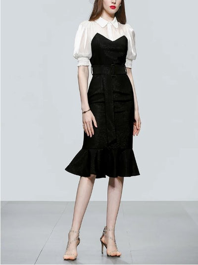 Vintage 40s Høy Midje Kjole Svart