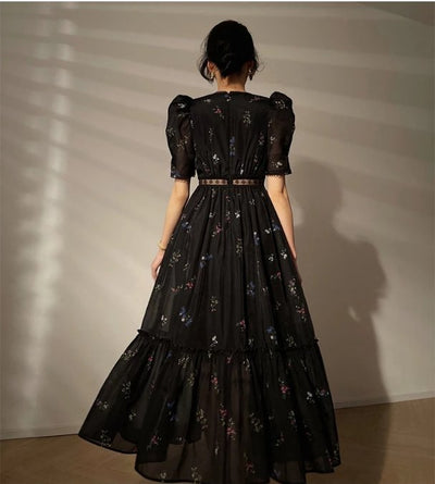 Vintage Svart V-Hals Kjole