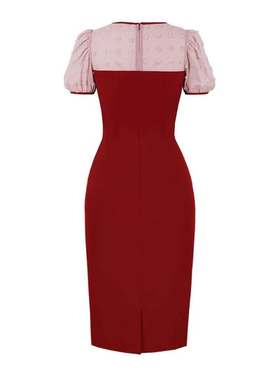 Vintage Pencil Chic Dress Burgundy