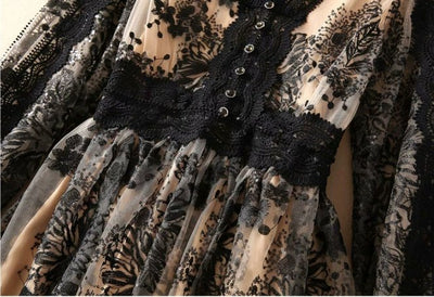 Vintage Bohemian-Kjole Med Blonder