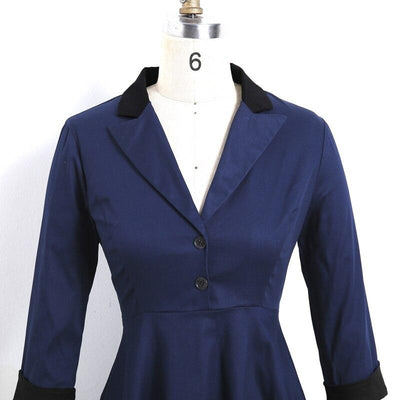 Vintage Langermet Marineblå Kjole