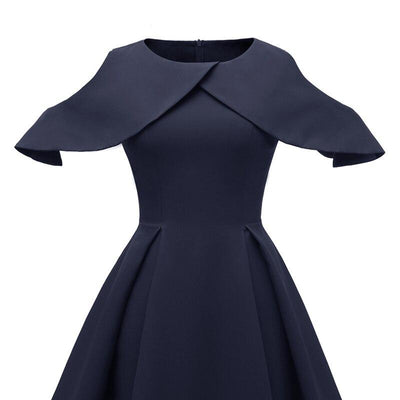 Vintage Marineblå Kjole Med Volangkrage