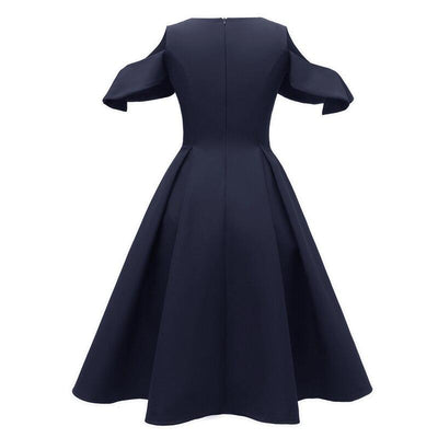 Vintage Marineblå Kjole Med Volangkrage