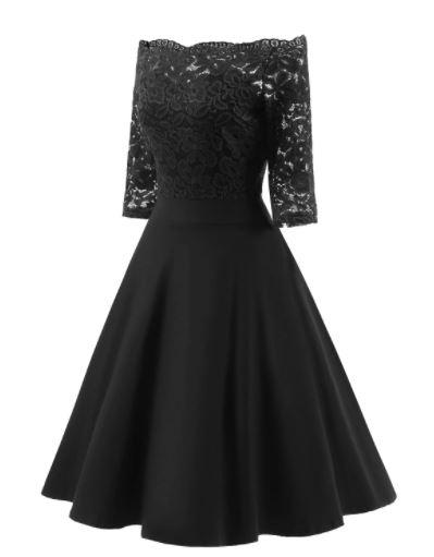 Vintage Svart Båthals Kjole