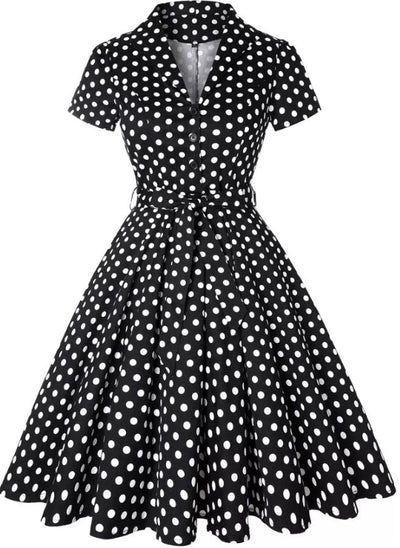 Vintage Svart Polka Dot Pin Up Kjole