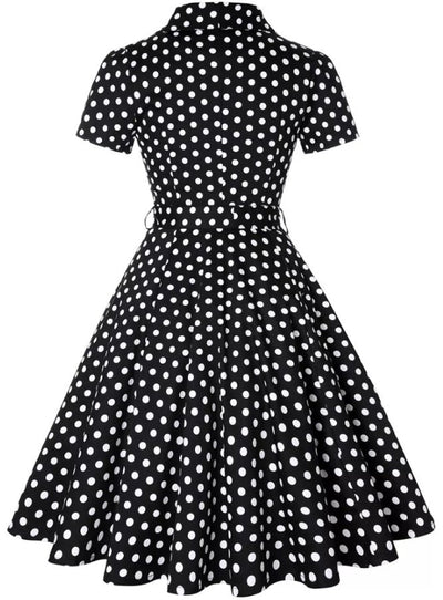 Vintage Svart Polka Dot Pin Up Kjole