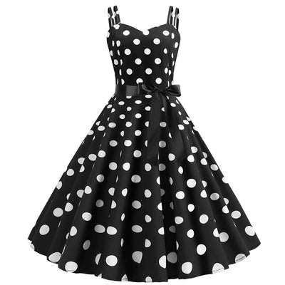 Vintage Rockabilly Kjole Svarte Prikker