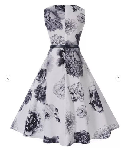 Vintage Romantisk Kjole Marine Hvit