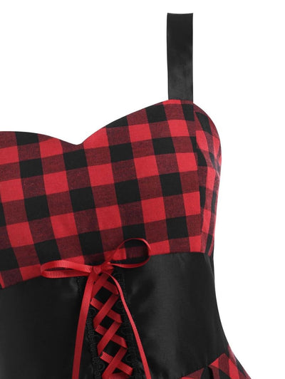 Vintage Høy Midje Rutete Kjole